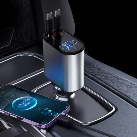 Cargador Rápido de Coche – Compatibilidad con iPhone y USB-C