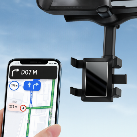 Suporte de Telefone para Carro — Fixação no Retrovisor e Ajustável