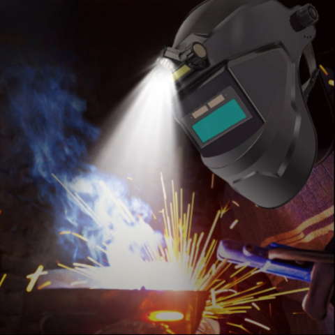 Maschera di saldatura auto-oscurante con lampada frontale 